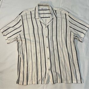 Zara Men's White and Black Striped Button Down Shirt